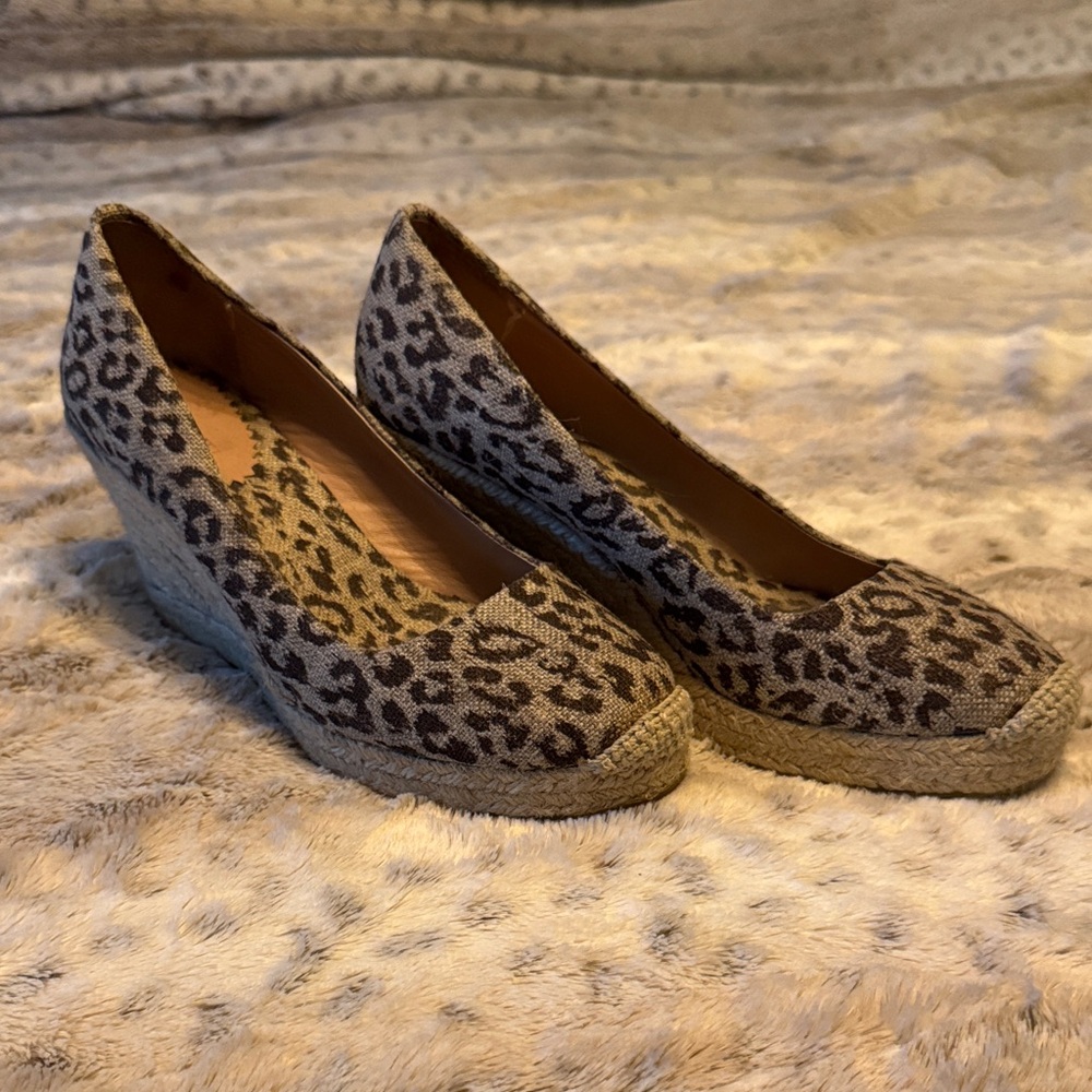 J. Crew Leopard Print Wedge Espadrilles